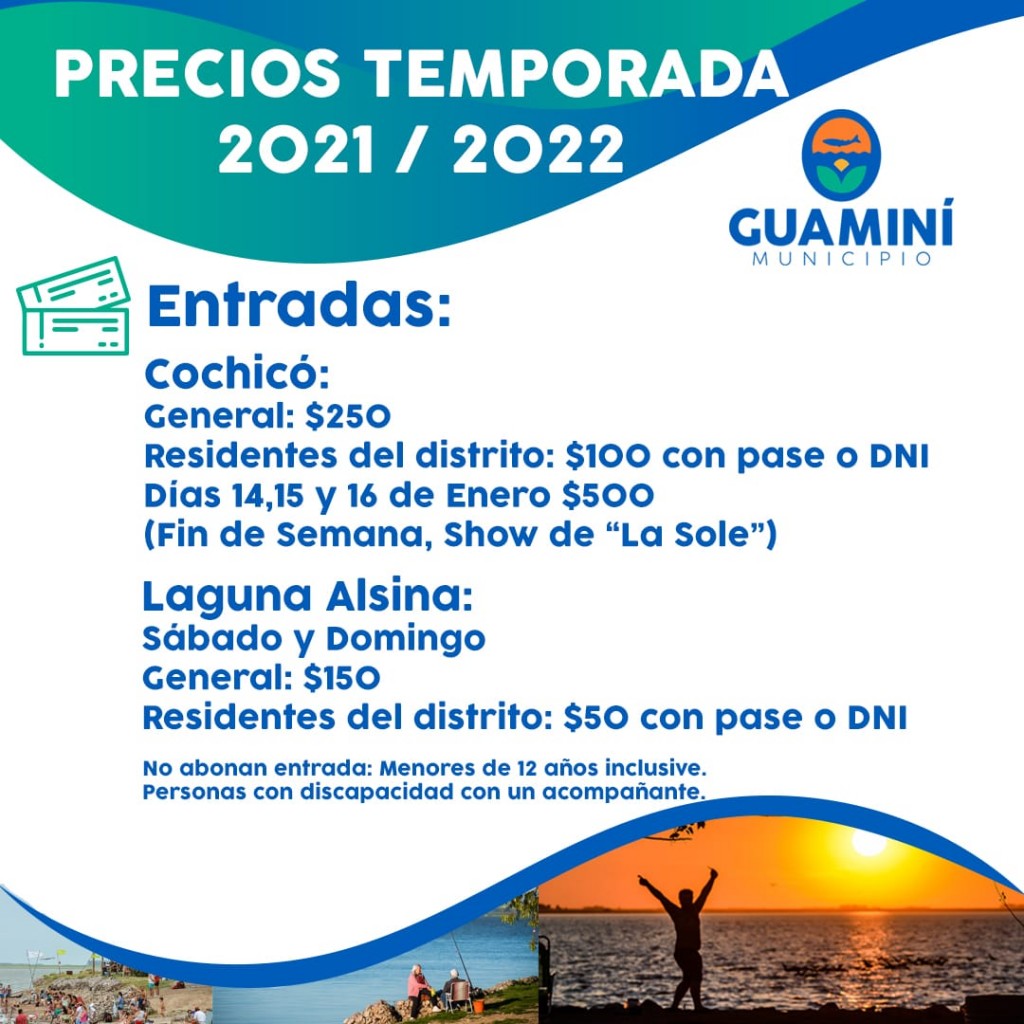 TARIFAS VIGENTES EN LOS BALNEARIOS - TEMPORADA 2022