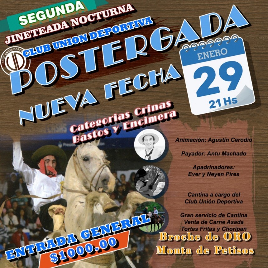 SE POSTERGA LA JINETEADA NOCTURNA PARA EL SÁBADO 29 DE ENERO