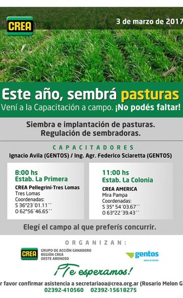 EL CREA ORGANIZA DOS ENCUENTROS SOBRE SIEMBRA DE PASTURAS