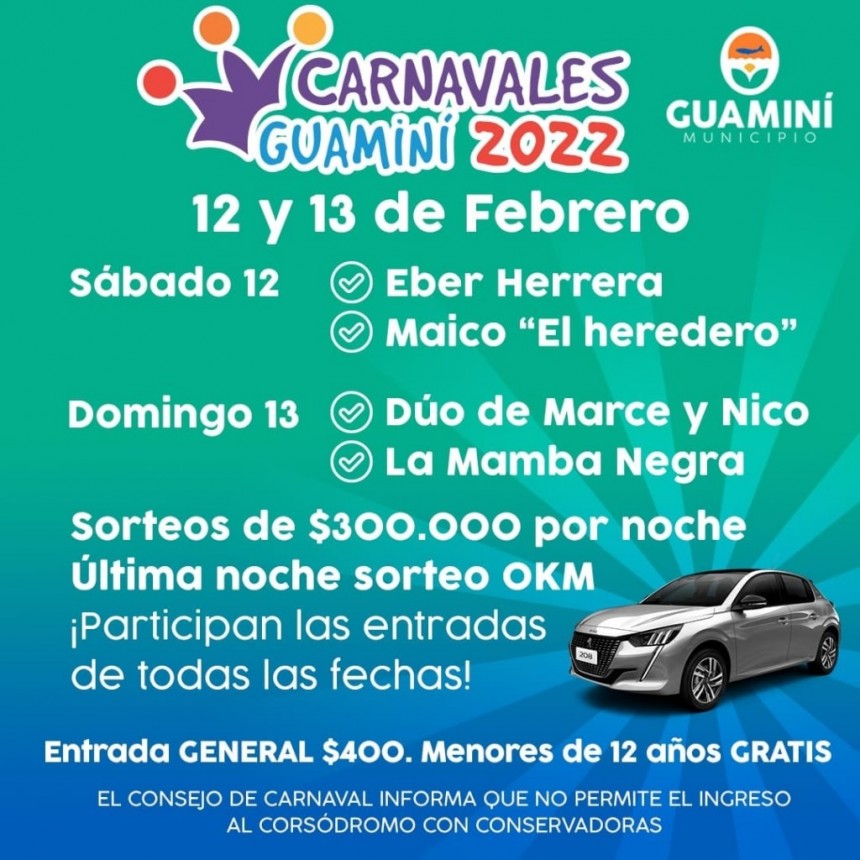 ESTE SÁBADO 12 COMIENZAN LOS CARNAVALES DEL ARTE Y LA ALEGRÍA GUAMINÍ 2022