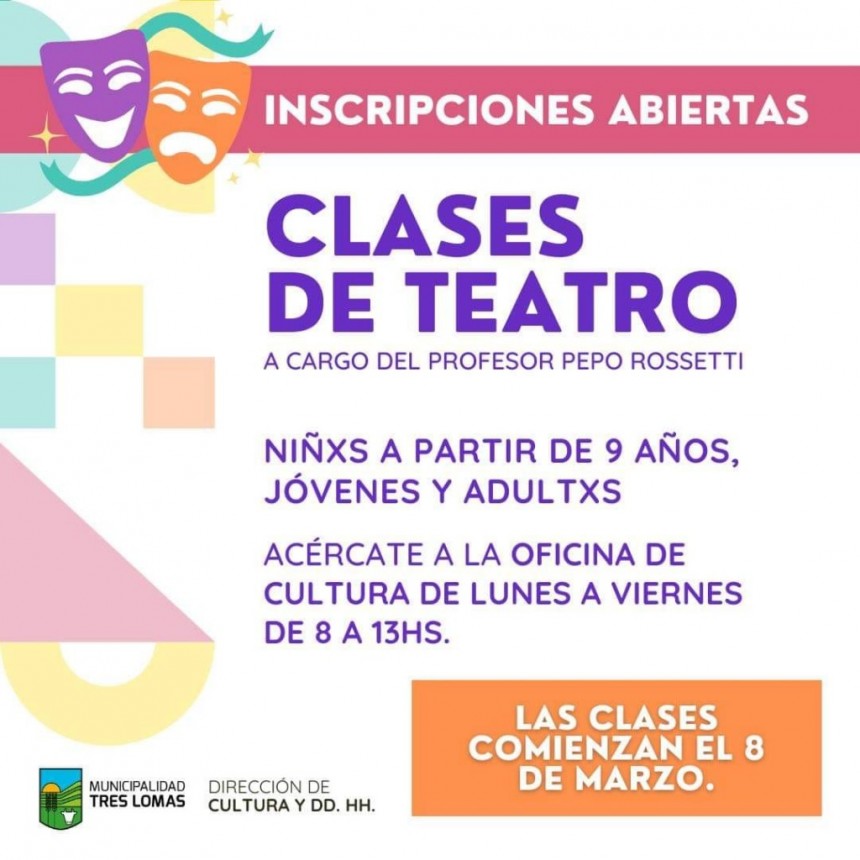 SE ENCUENTRA ABIERTA LA INSCRIPCIÓN PARA LAS CLASES DE TEATRO
