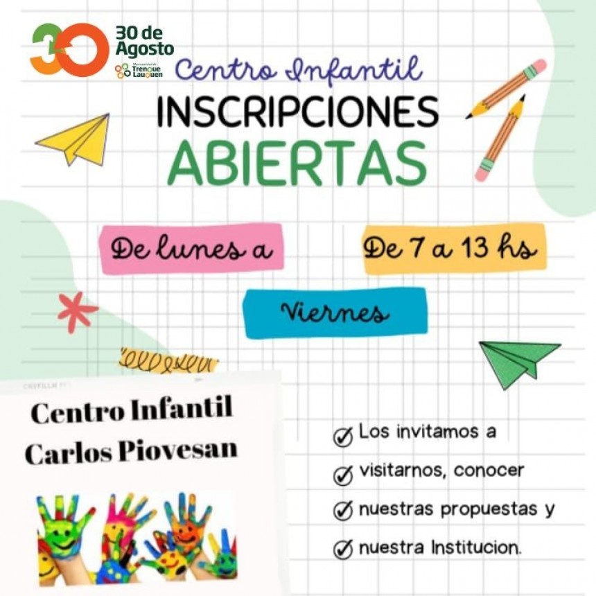 SE ENCUENTRAN ABIERTAS LAS INSCRIPCIONES EN EL CENTRO INFANTIL “CARLOS PIOVESAN”