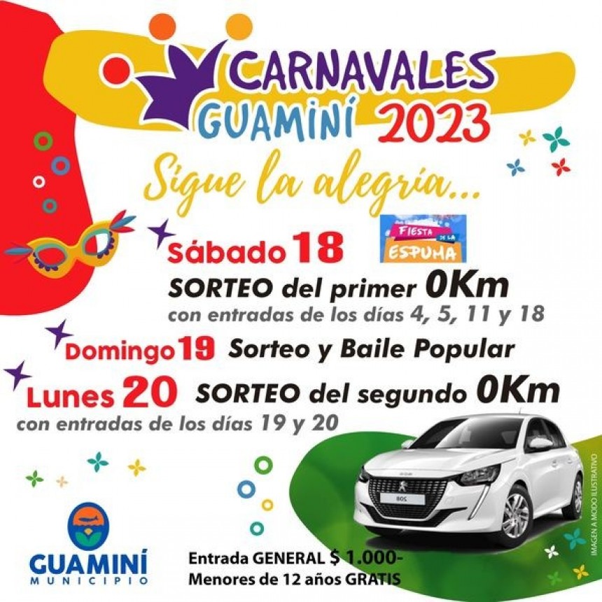 CONTINÚAN LOS CARNAVALES DE GUAMINÍ 2023 CON EL SORTEO DE LOS 2 AUTOS 0 KM