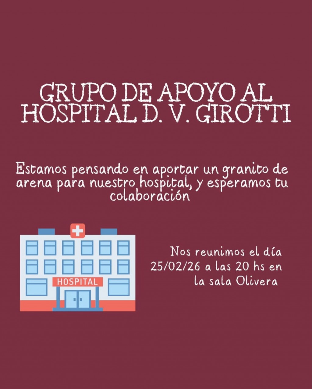 Convocatoria abierta para sumarse al grupo de apoyo al Hospital Municipal D. V. Girotti