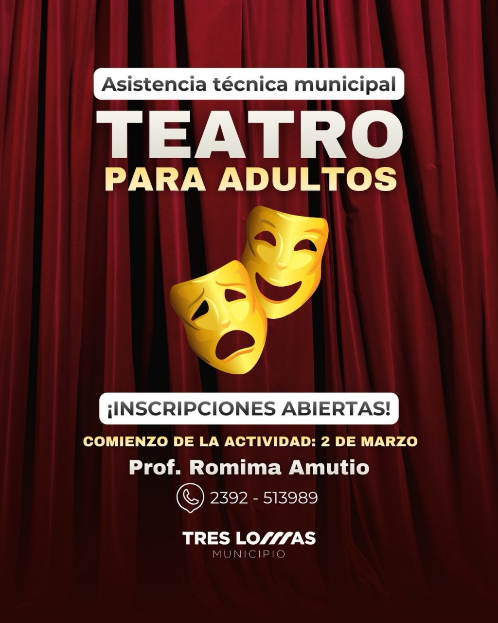 Inscripción abierta para la asistencia técnica municipal de teatro para adultos
