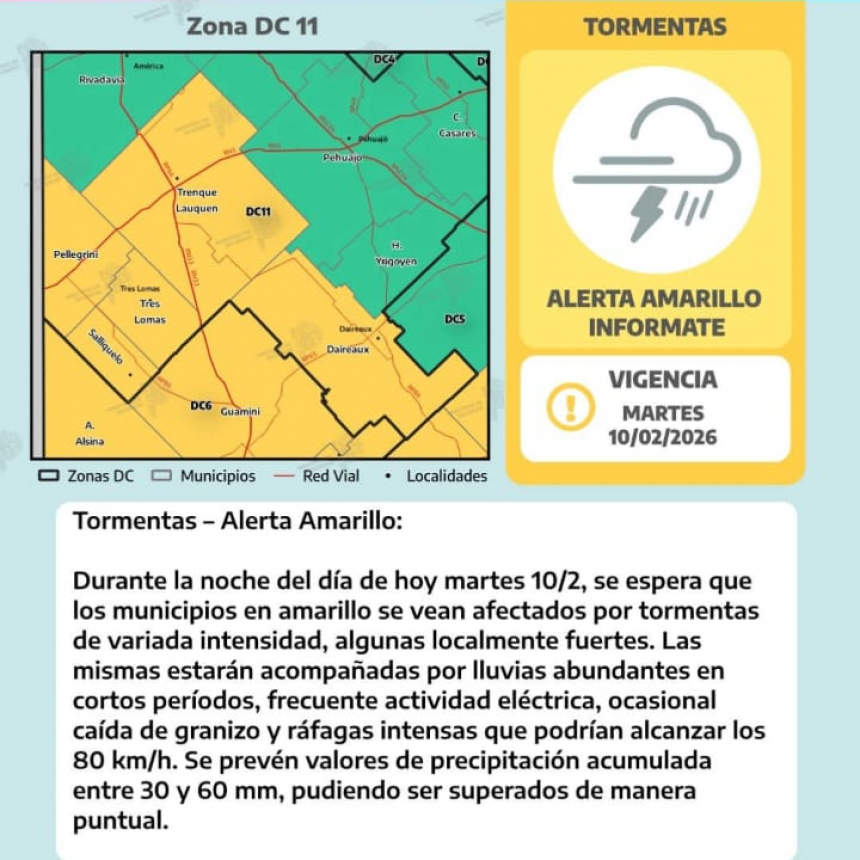 Hay un alerta por tormentas para la noche del martes