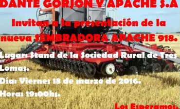 DANTE GORJON Y APACHE PRESENTARAN LA SEMBRADORA 918