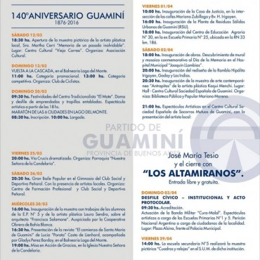 GUAMINÍ PALPITA EL 140° ANIVERSARIO CON UN CRONOGRAMA REPLETO DE ACTIVIDADES