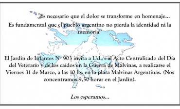 EL JARDIN 903 ORGANIZA EL ACTO CENTRALIZADO DEL DIA DEL VETERANO Y DE LOS CAIDOS EN MALVINAS