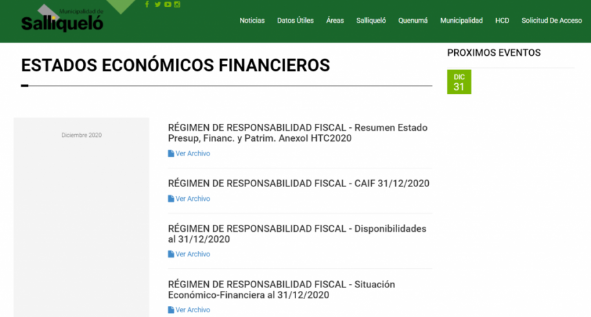 SE ENCUENTRAN PUBLICADOS LOS ESTADOS ECONÓMICOS Y FINANCIEROS DEL MUNICIPIO