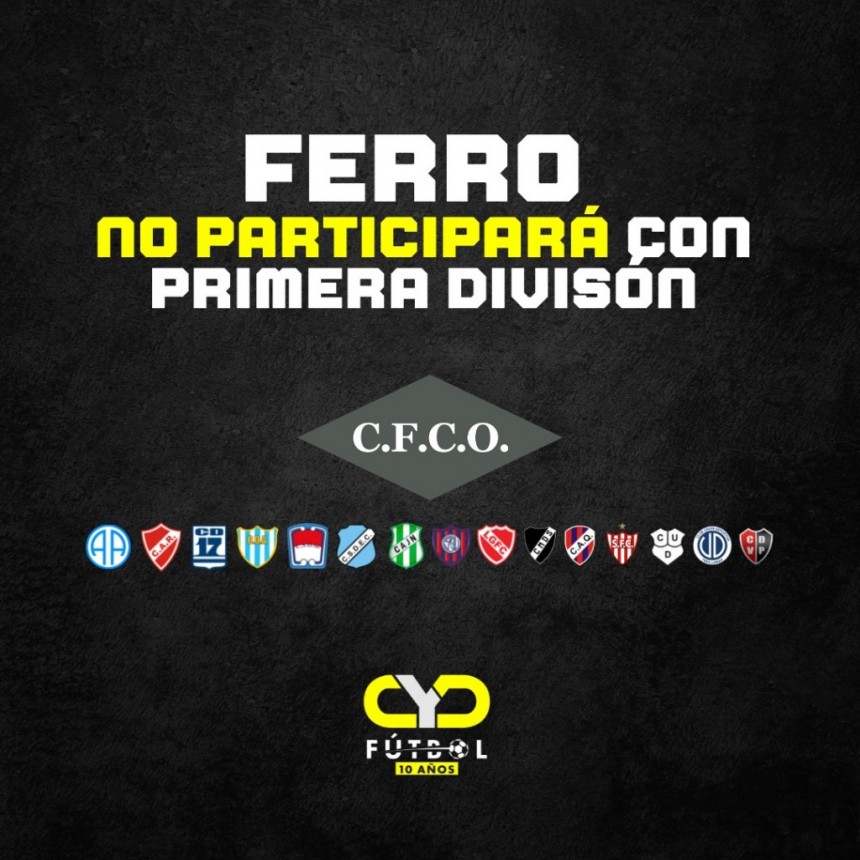 FERRO NO PARTICIPARÁ CON PRIMERA DIVISIÓN