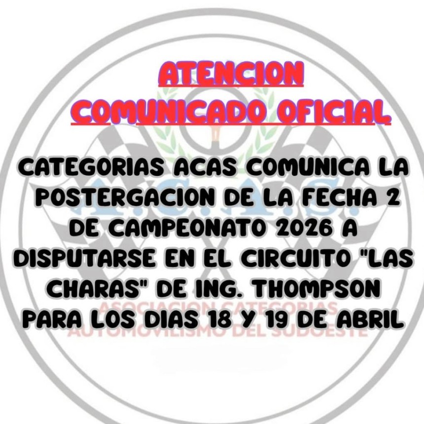 Postergan la fecha 2 del campeonato de ACAS en Ingeniero Thompson