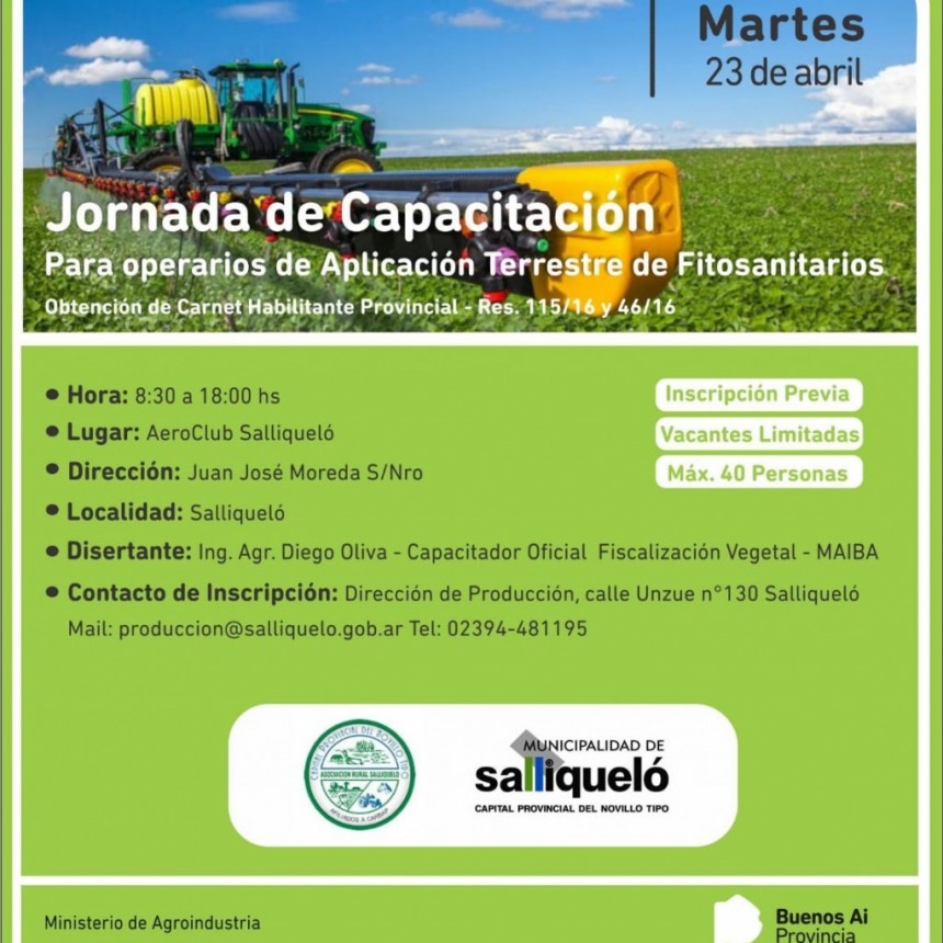 SE REALIZARA UNA JORNADA DE CAPACITACION PARA OPERARIOS DE PULVERIZADORAS