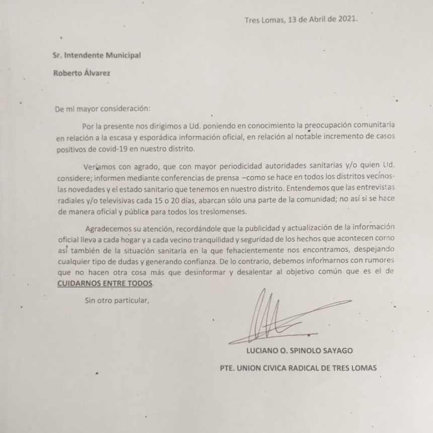 LA UCR RECLAMA AL INTENDENTE MEJOR COMUNICACIÓN