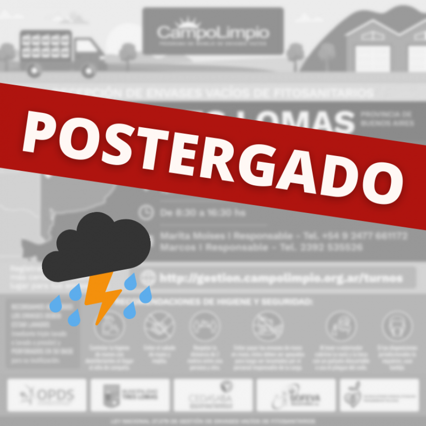 SE POSTERGA LA RECEPCIÓN DE ENVASES VACÍOS DE FITOSANITARIOS 
