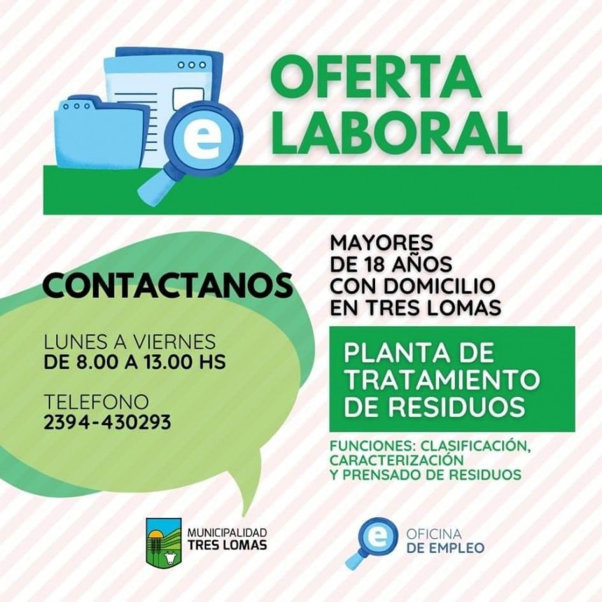 OFERTA LABORAL EN LA PLANTA DE TRATAMIENTO DE RESIDUOS