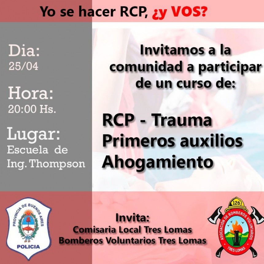 SE DICTARA UN CURSO DE RCP EN LA ESCUELA DE LA LOCALIDAD VECINA