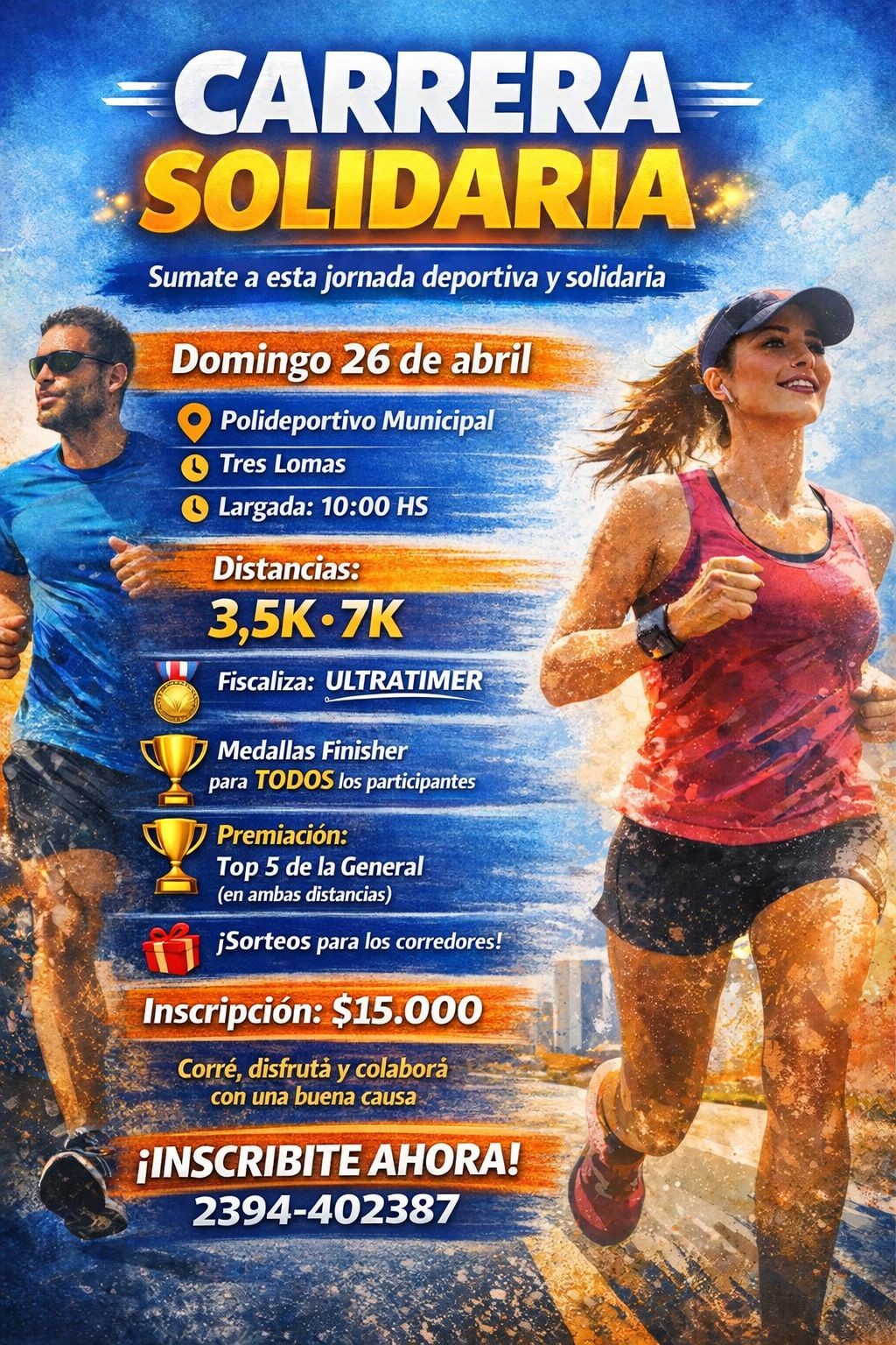 Tres Lomas se prepara para una carrera solidaria en el Polideportivo Municipal