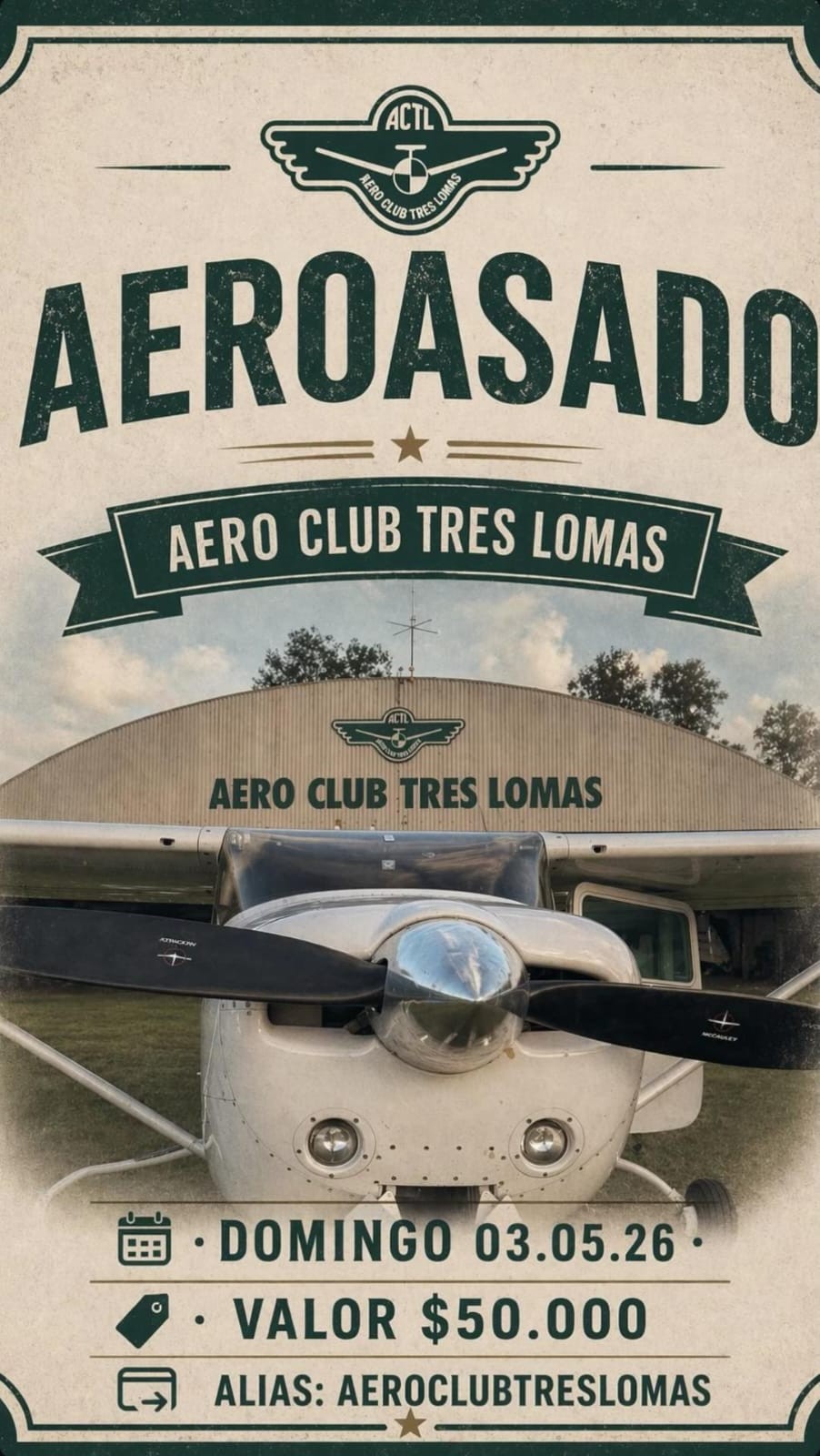 El Aero Club Tres Lomas organiza un &ldquo;Aeroasado&rdquo; para el domingo 3 de mayo