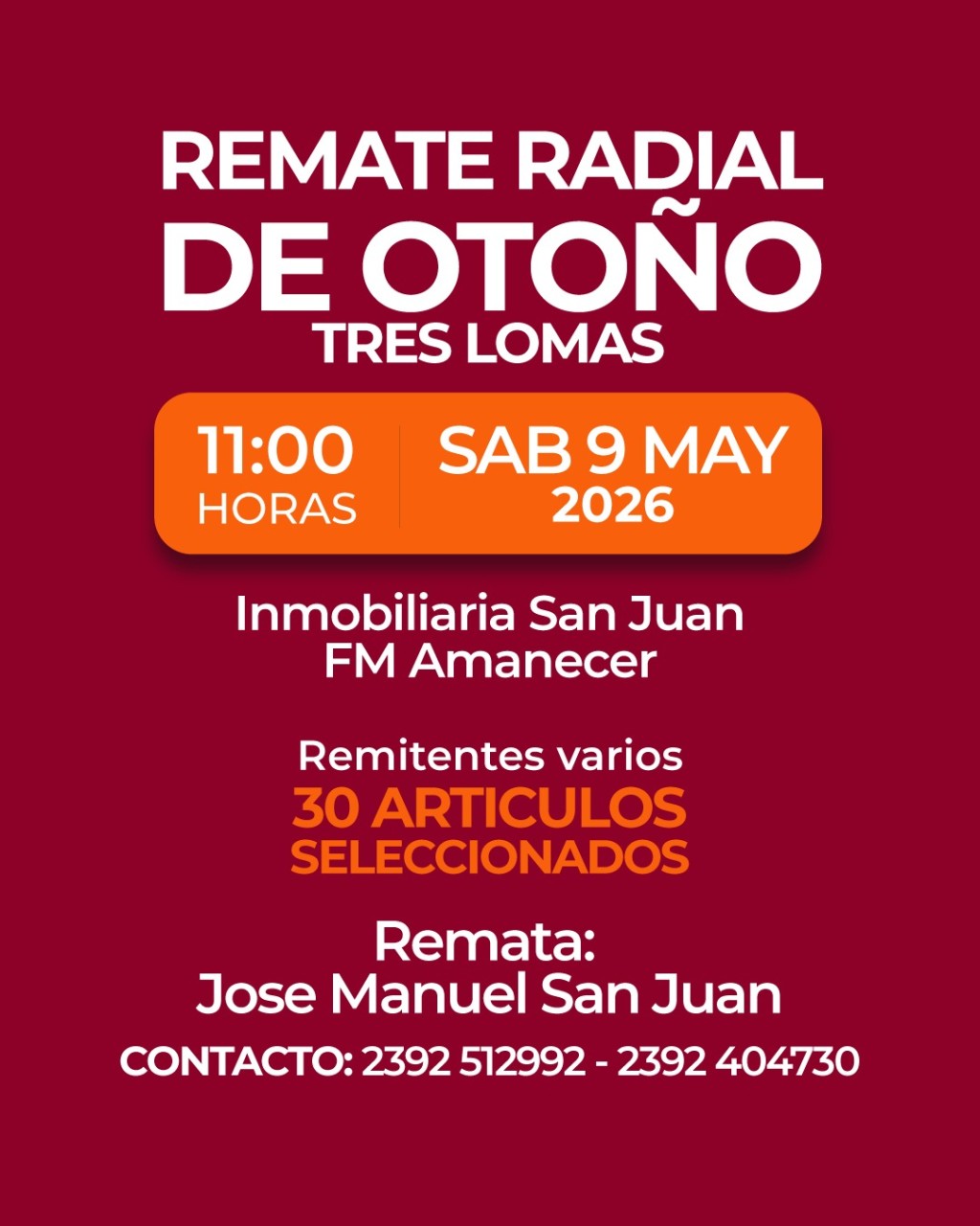 El 9 de mayo se realiza el Segundo Remate Radial de Oto&ntilde;o