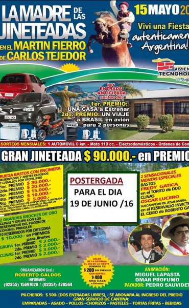 LA MADRE DE LAS JINETEADAS SE POSTERGO PARA EL 19 DE JUNIO
