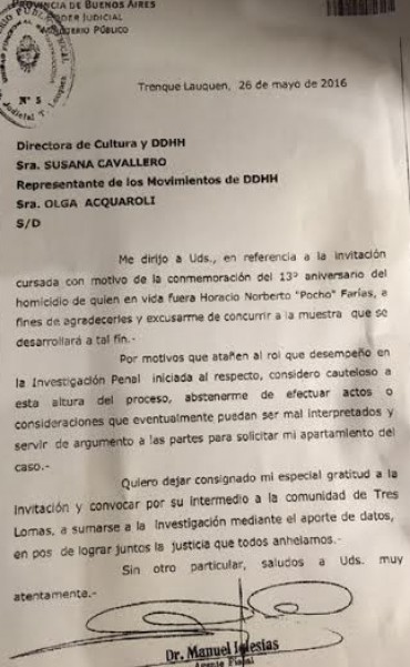 EL FISCAL MANUEL IGLESIAS SE EXCUSO DE PARTICIPAR DE LA MUESTRA INTERACTIVA
