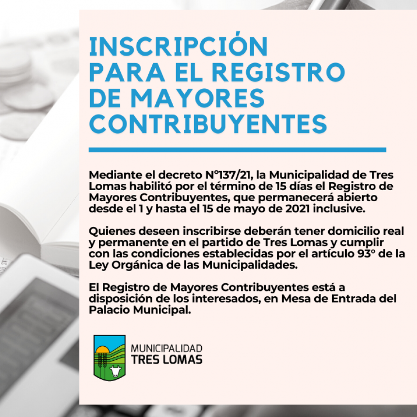 INSCRIPCIÓN PARA EL REGISTRO DE MAYORES CONTRIBUYENTES