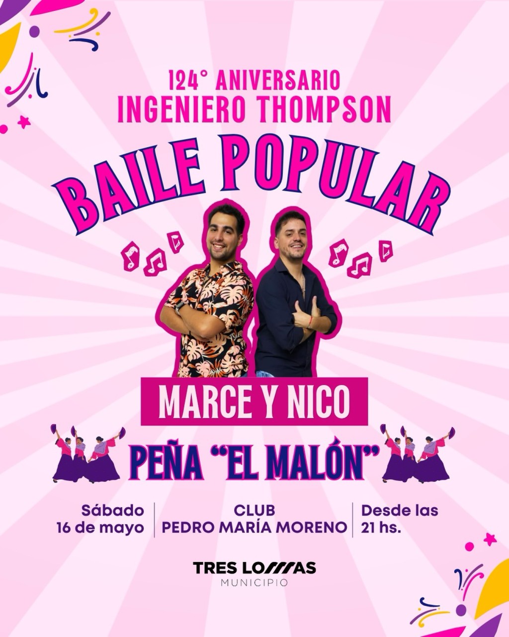 Baile popular por el 124&deg; aniversario de Ingeniero Thompson