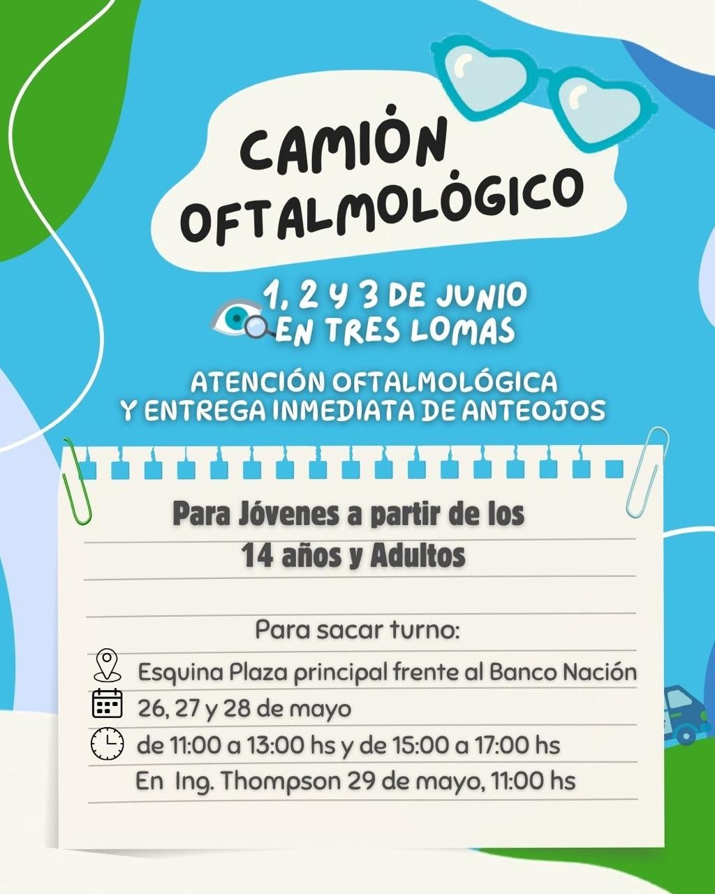 Llega a Tres Lomas el cami&oacute;n oftalmol&oacute;gico 