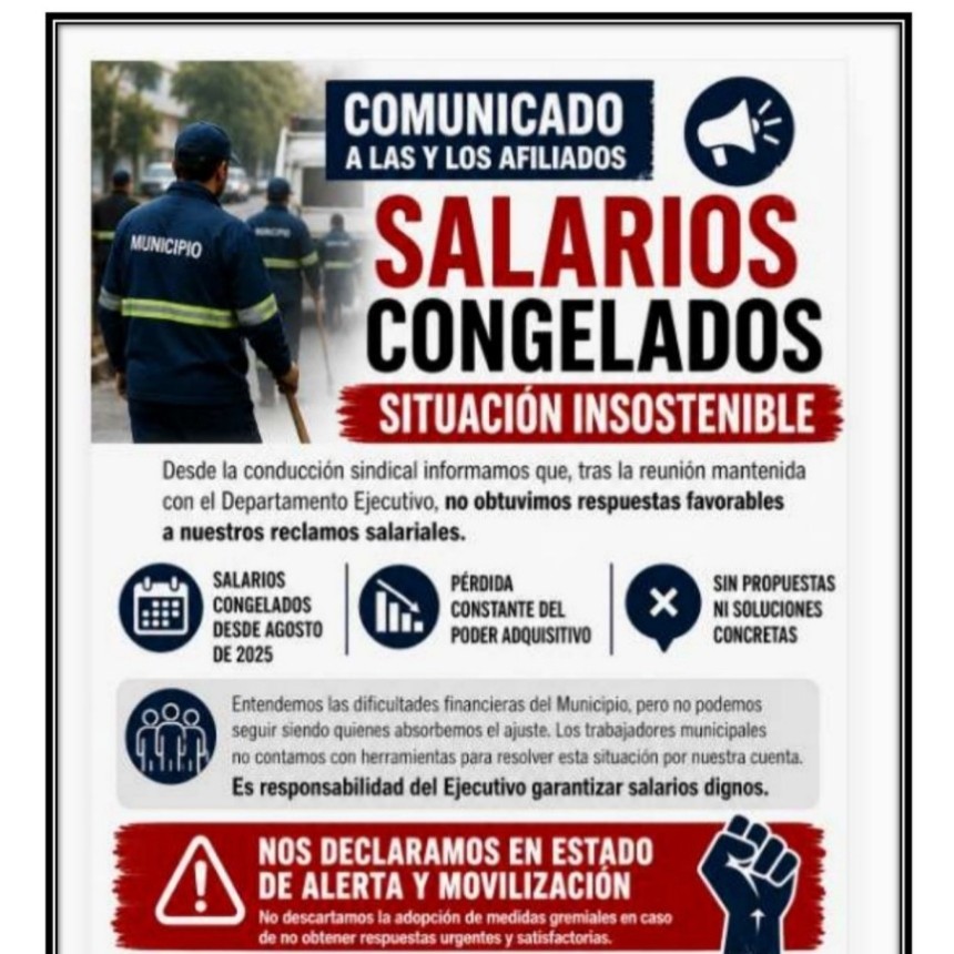 El Sindicato de Municipales reclama por sueldos dignos y no descarta la adopci&oacute;n de medidas gremiales