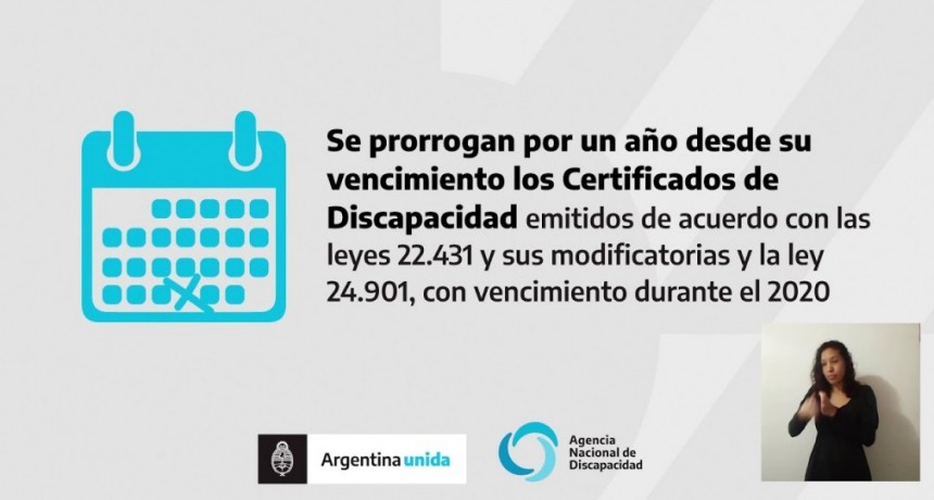 SE PRORROGAN LOS VENCIMIENTOS DE CERTIFICADOS DE DISCAPACIDAD Y SÍMBOLO INTERNACIONAL DE ACCESO POR UN AÑO