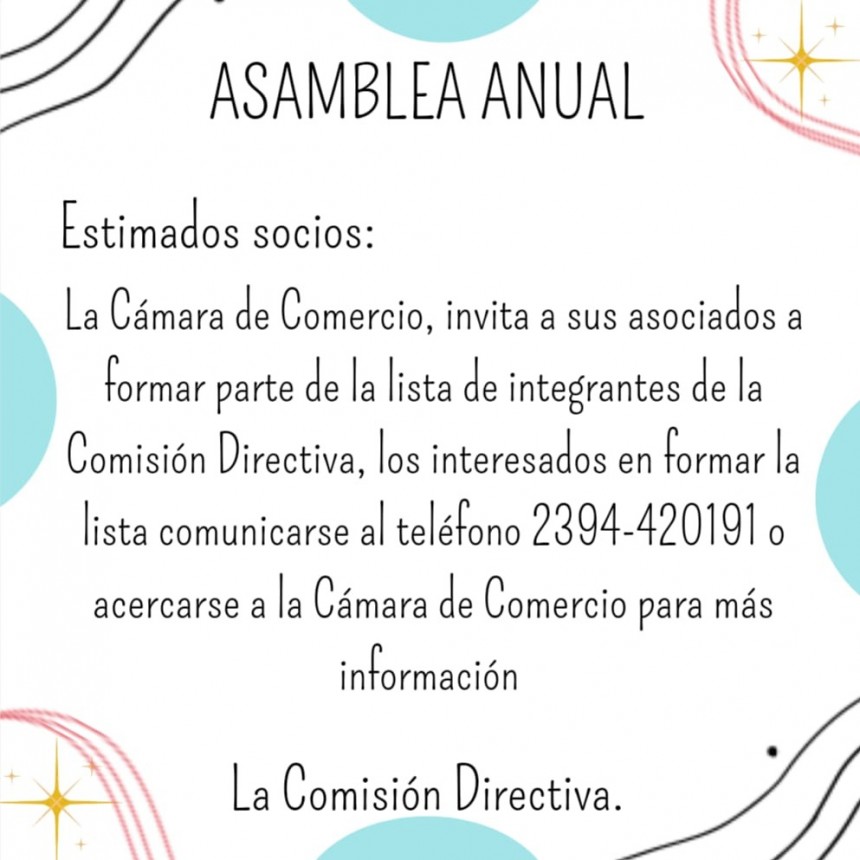 CÁMARA DE COMERCIO: ASAMBLEA ANUAL.