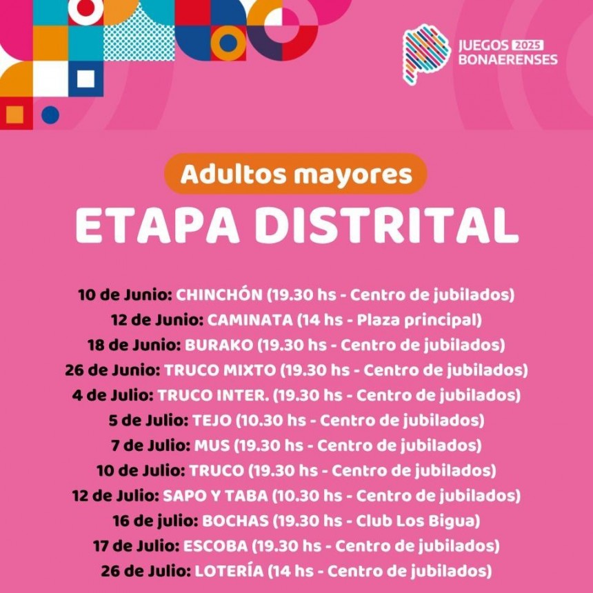 COMIENZA LA ETAPA DISTRITAL DE LOS JUEGOS BONAERENSES PARA LOS ADULTOS MAYORES