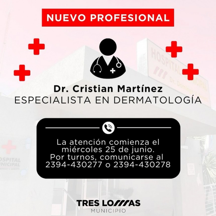 NUEVO PROFESIONAL SE SUMA AL HOSPITAL MUNICIPAL