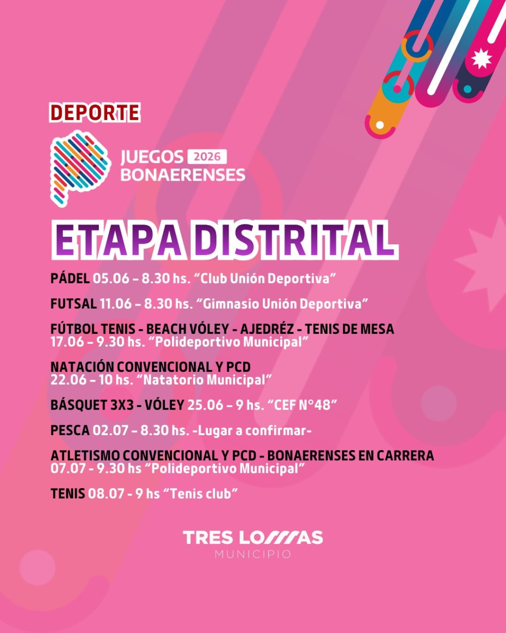 Juegos Bonaerenses 2026: calendario de la etapa distrital