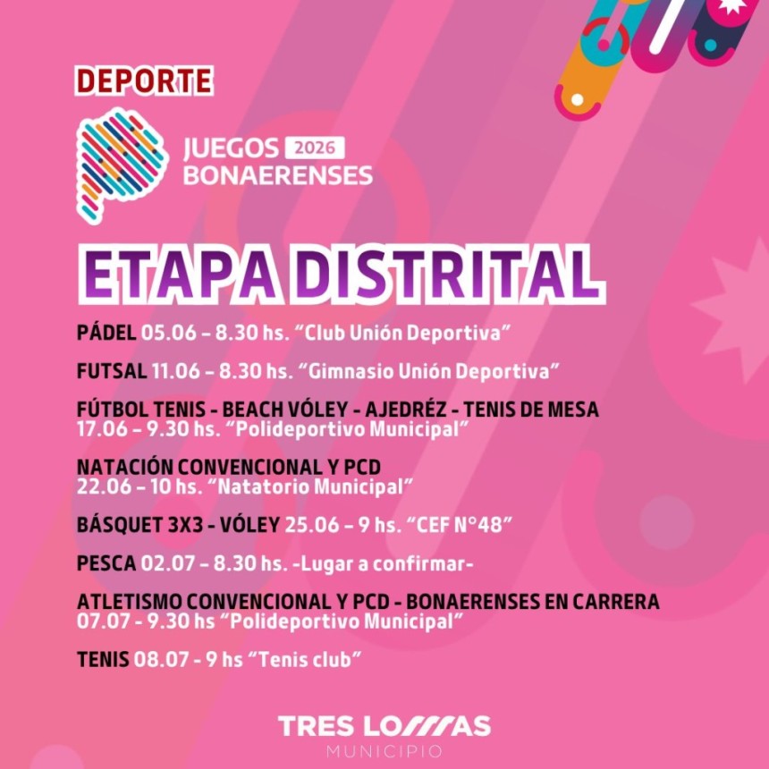 Juegos Bonaerenses 2026: calendario de la etapa distrital