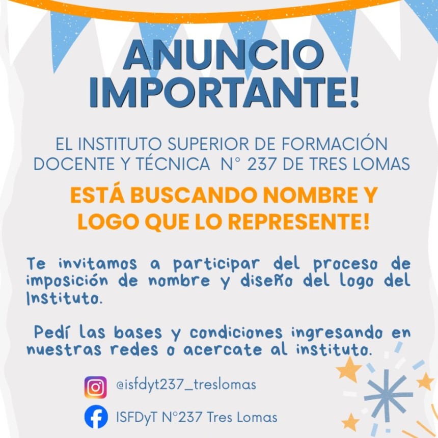 El Instituto Superior N&deg; 237 convoca a la comunidad a participar en la elecci&oacute;n de su nombre y logo