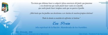 EL PJ RECUERDA A EVITA A LAS 16 HORAS Y EL FRENTE RENOVADOR A LAS 18
