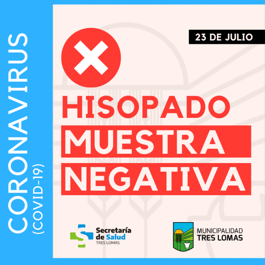 BUENA NOTICIA: DIO NEGATIVO EL HISOPADO A UN HOMBRE DE 30 AÑOS