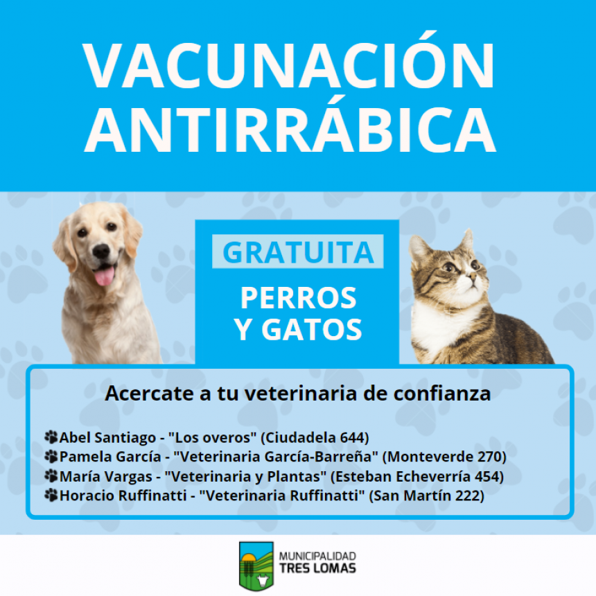 VACUNACIÓN ANTTRRÁBICA PARA PERROS Y GATOS