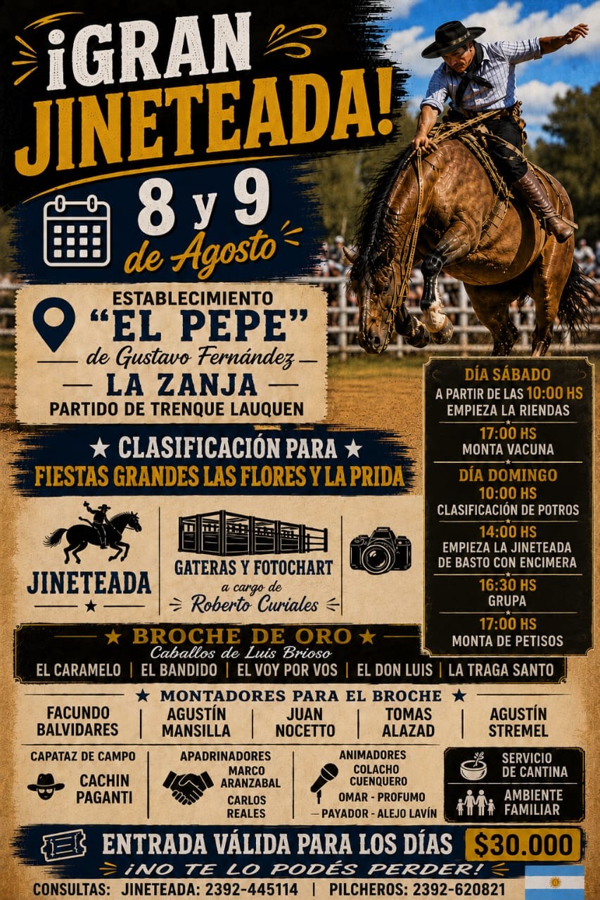 La Zanja ser&aacute; sede de una gran jineteada los d&iacute;as 8 y 9 de agosto