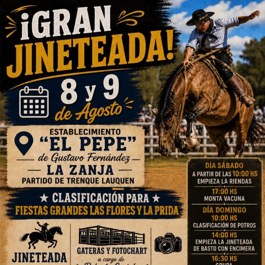 La Zanja ser&aacute; sede de una gran jineteada los d&iacute;as 8 y 9 de agosto