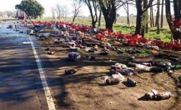 UN CAMION VOLCO SU CARGA EN EL ACCESO A TRES LOMAS