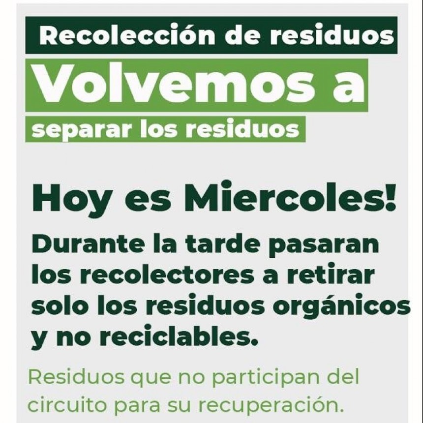 VUELVEN A SEPARAR LOS RESIDUOS EN TREINTA DE AGOSTO
