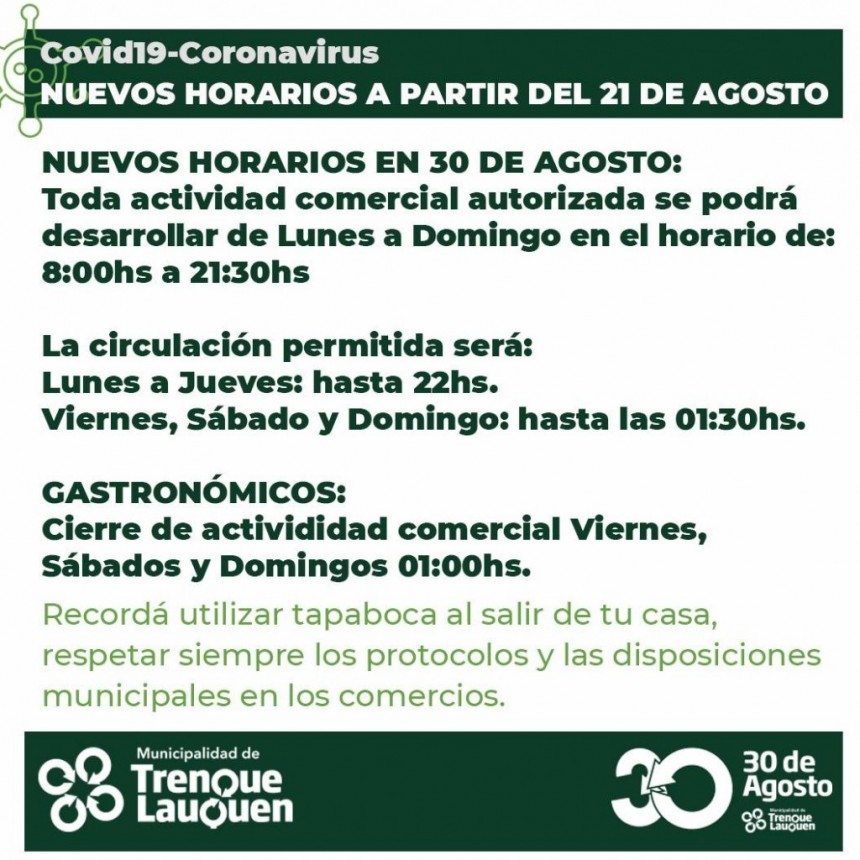 TREINTA DE AGOSTO CUENTA CON NUEVOS HORARIOS