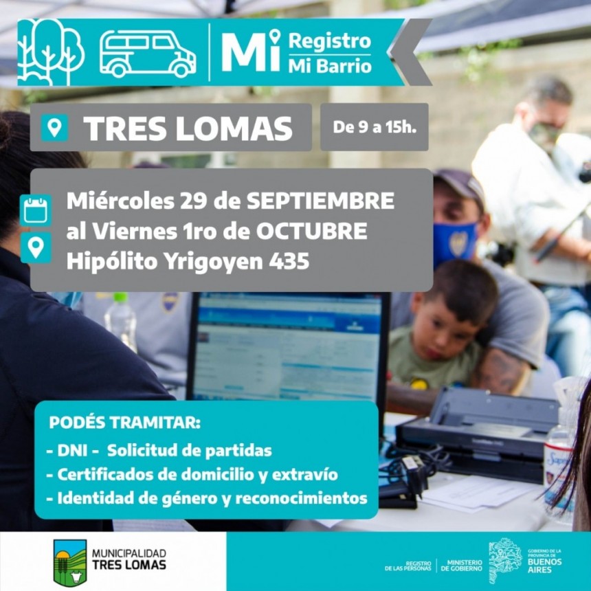 EL REGISTRO DE LAS PERSONAS DE LA PROVINCIA ATENDERÁ EN TRES LOMAS