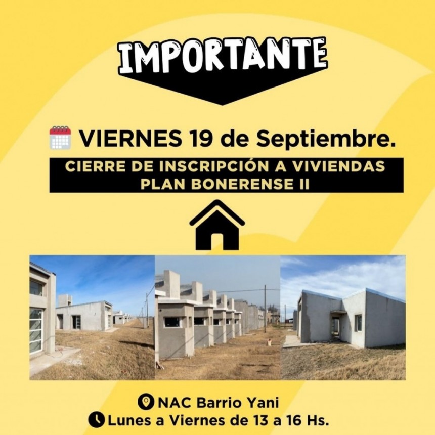 EL VIERNES FINALIZA LA INSCRIPCIÓN DE LAS 12 VIVIENDAS DEL PLAN BONAERENSE II
