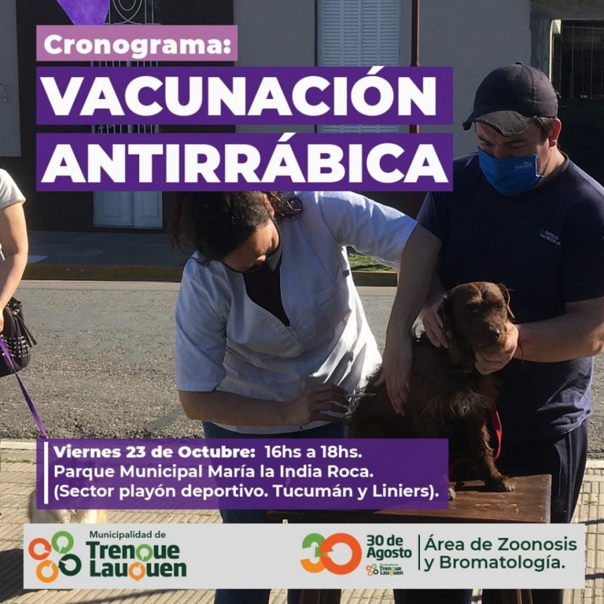 EL VIERNES 23 SE LLEVARÁ A CABO LA VACUNACIÓN ANTIRRÁBICA OBLIGATORIA Y GRATUITA 