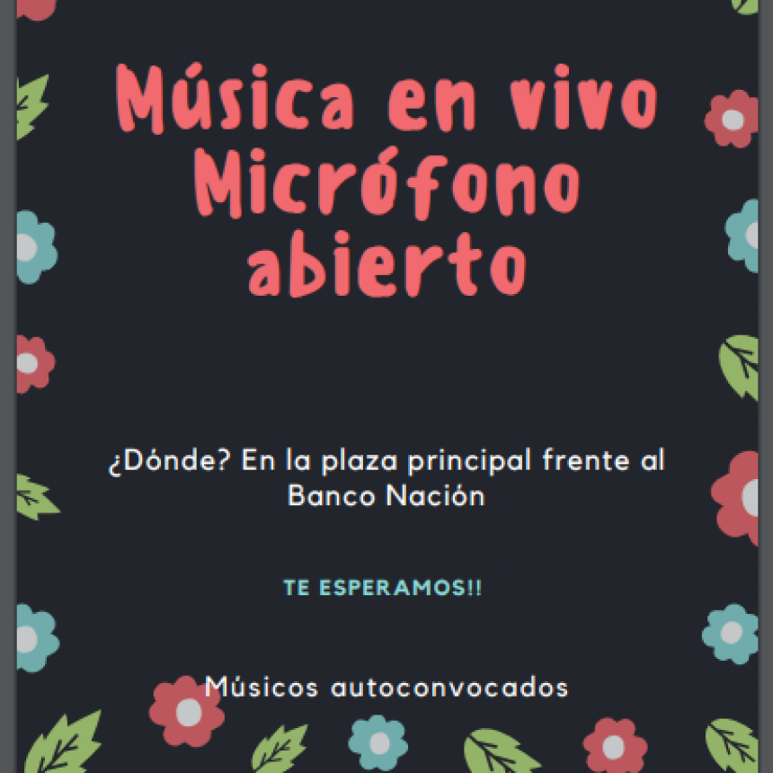 ESTE DOMINGO 23 HABRÁ MÚSICA EN LA PLAZA PRINCIPAL