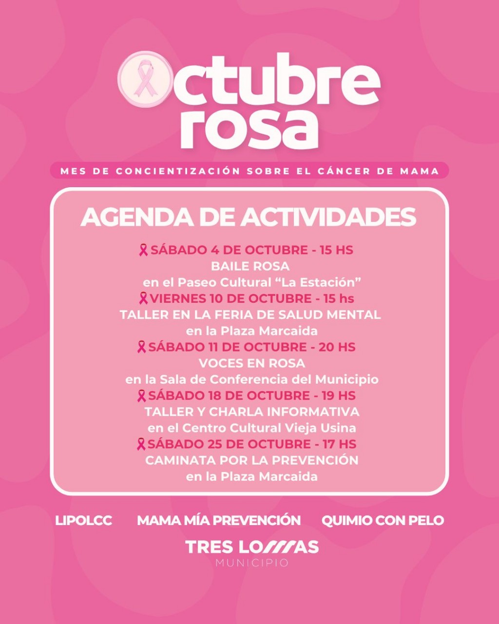 AGENDA DE ACTIVIDADES POR EL MES DE CONCIENTIZACIÓN SOBRE EL CÁNCER DE MAMA